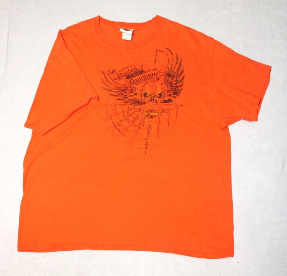 Vintage Mens orange Harley Davidson Chicago Biker tshirt SZ XL